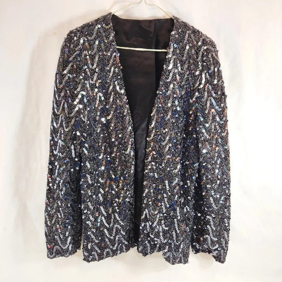 Womens Sequin Open Jacket Y2K New Years Eve Size  Medium - Picture 1 of 8